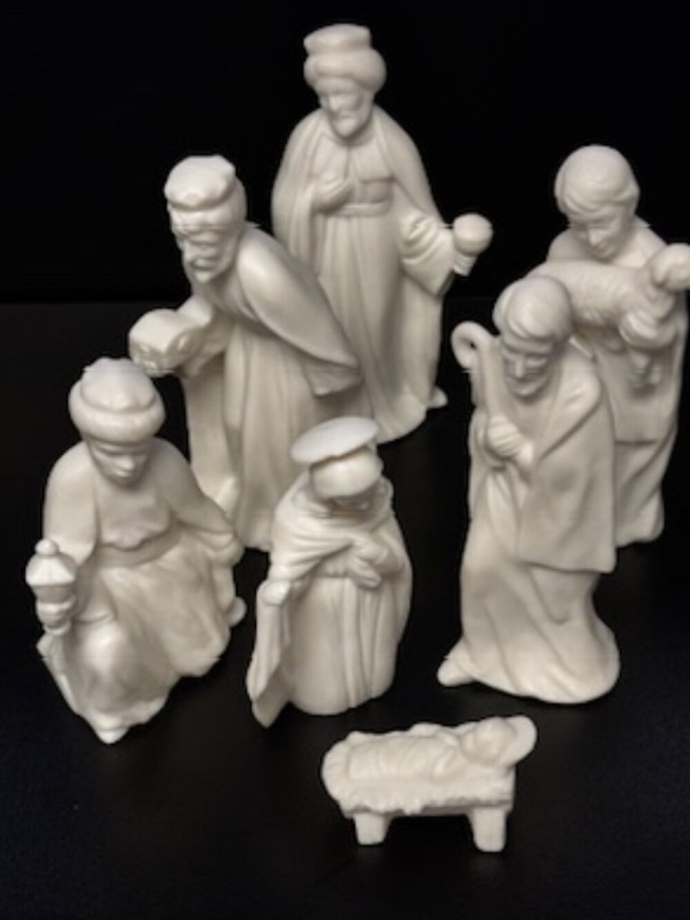 White Ceramic Nativity Set – 7 Piece Christmas Figurines Mary Joseph Wise Men Ma